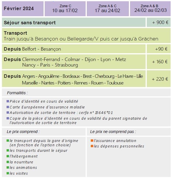 Dates et Tarifs - Séjours Hiver - Grachen - Suisse - Le Temps Des Copains LTC