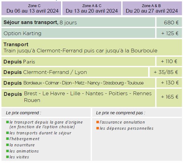 Dates et Tarifs - Séjours Printemps - Auvergne - La Bourboule - Le Temps Des Copains LTC Dates et Tarifs - Séjours Printemps - Auvergne - La Bourboule - Le Temps Des Copains LTC