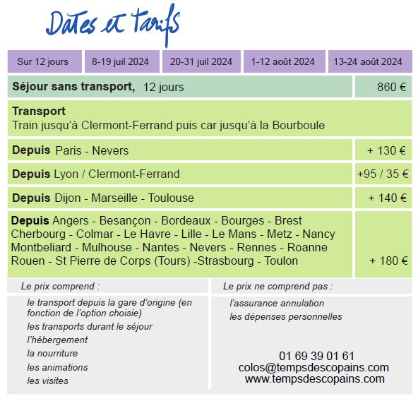 DateEtTarif - Ete - La Bourboule - 2024