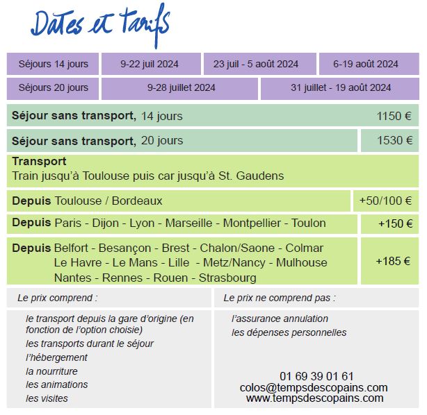 DatesEtTarifs - Ete - StGaudens - 2024